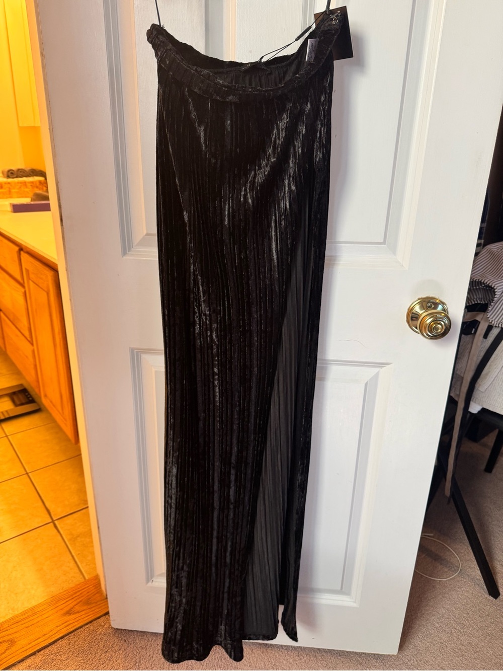 JLUXLABEL Black Velvet Pleated Maxi Skirt